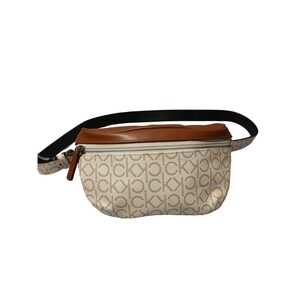 Calvin Klein Logo Print Fanny Pack Belt Bag Brown White Adjustable Strap